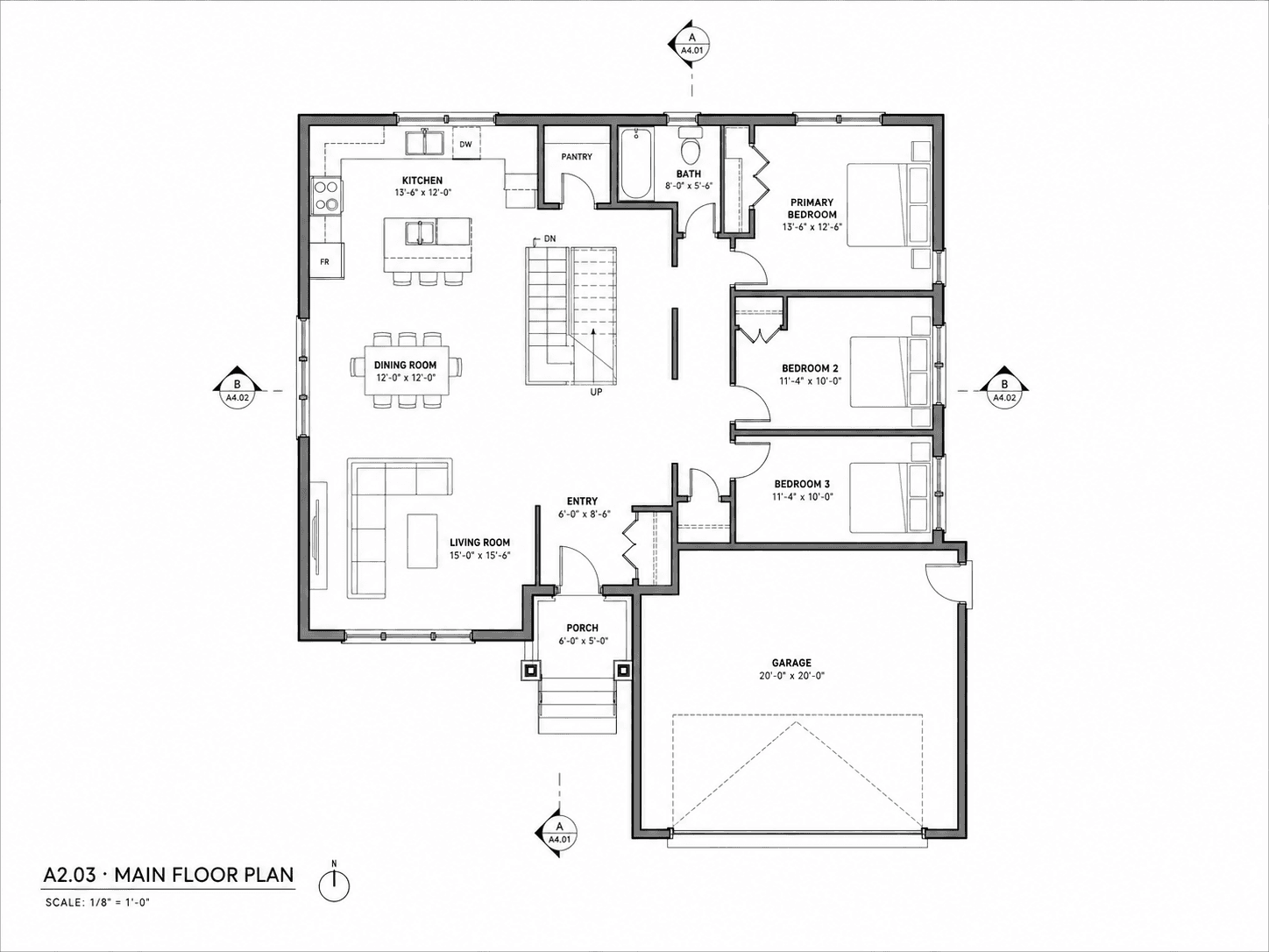Residential floor plan used by PlanPort to demonstrate evidence-linked permit review